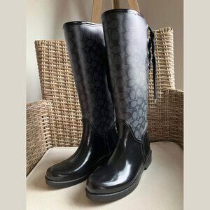 Coach, black Tristee Logo Lace Up Rain Boots, size 6